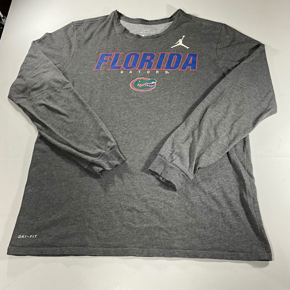 Jordan Florida Gators Long Sleeve Shirt Mens Large Gray Nike Dri-FIT Jumpman Tee
